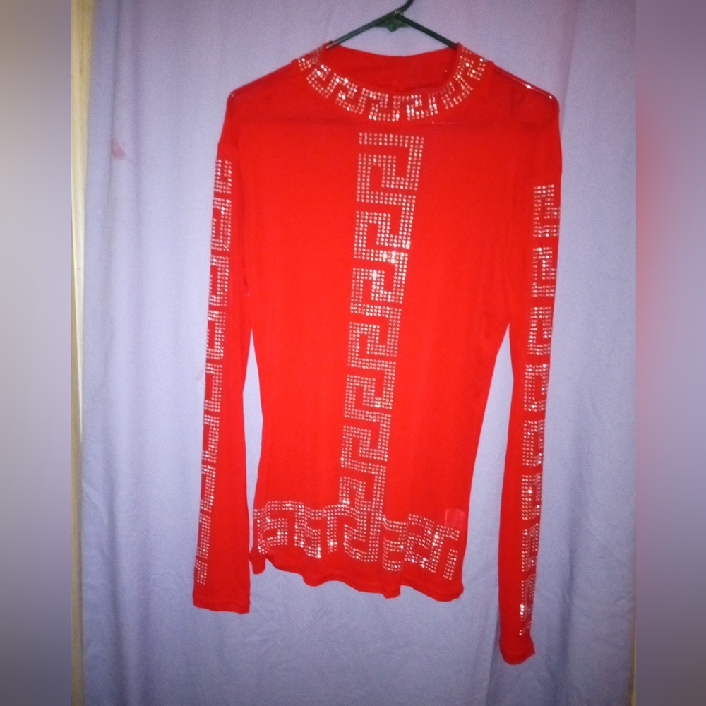 La hearts long sleeve sheer stretchy with rhinestones